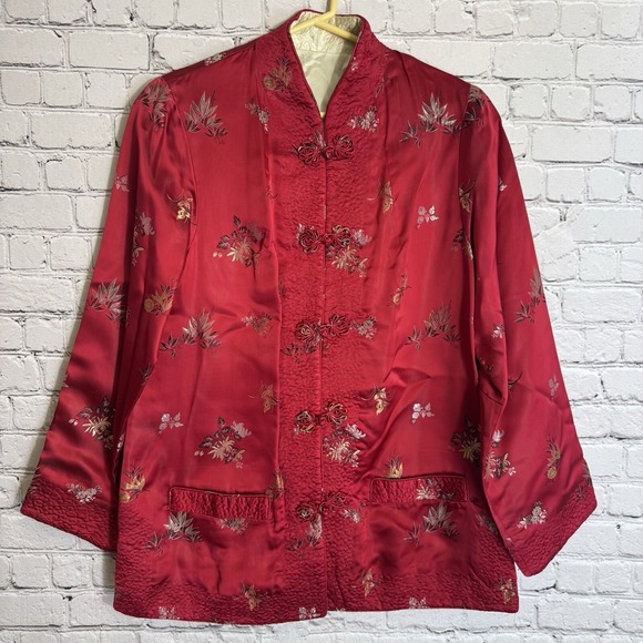 VTG PEONY BRAND Shanghai China Silk Jacket Blazer Asian Kimono Reversible Sz MED - Picture 1 of 14